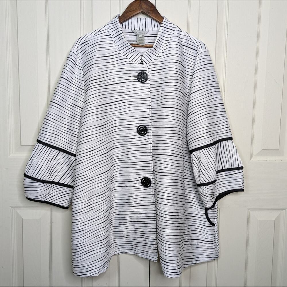 Multiples Blazer Top Jacket Jacquard Knit Lagenlook 2X Textured Striped Artsy - Picture 2 of 12